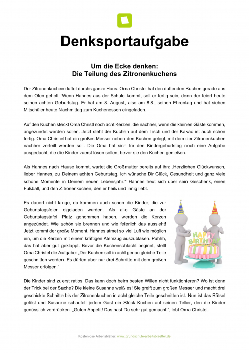 Rätsel Um Die Ecke Denken Mit Lösung 3. und 4. Klasse